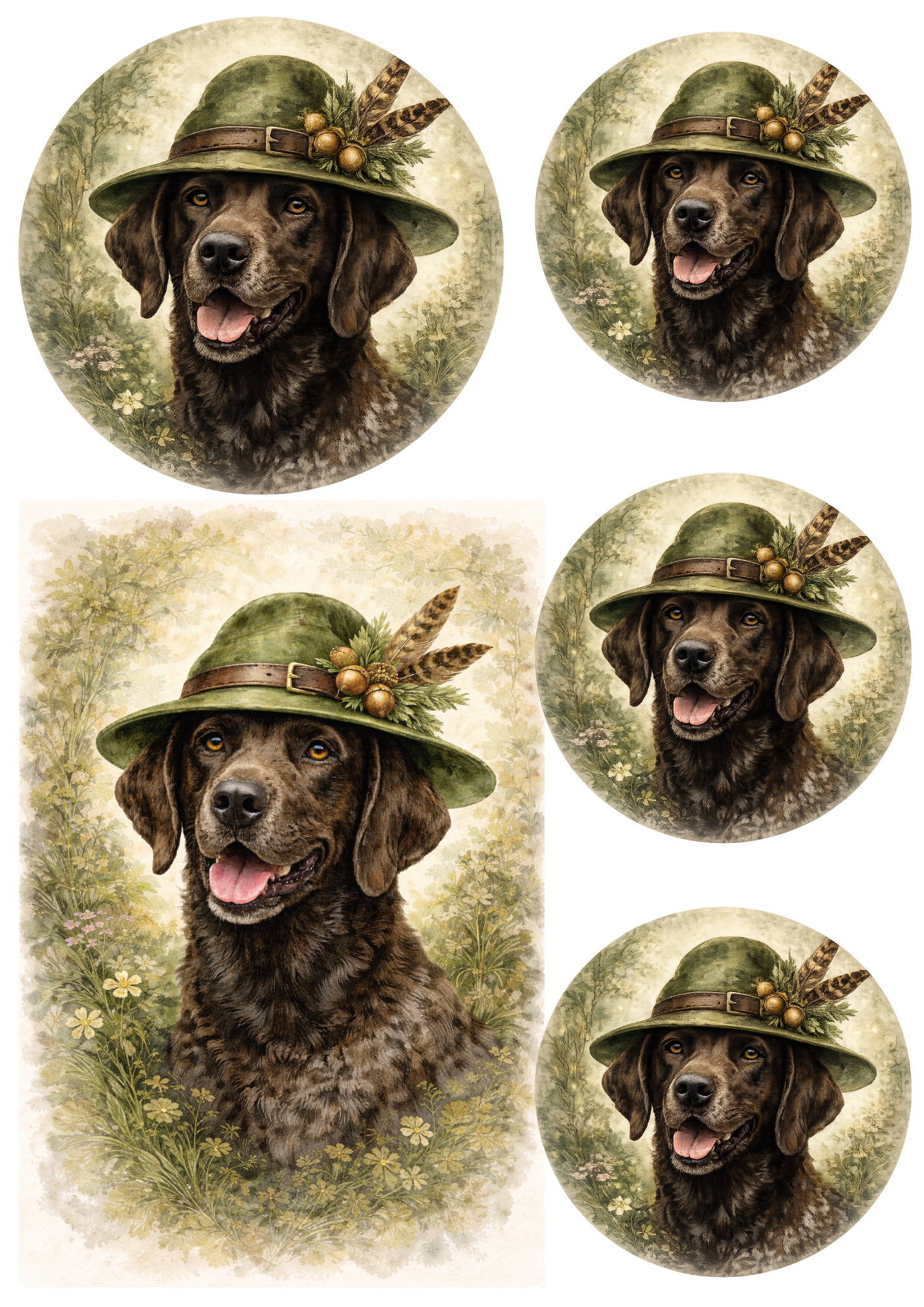 Rice Paper For Decoupage Labrador In A Hunting Hat Collage Cat. No. 8488