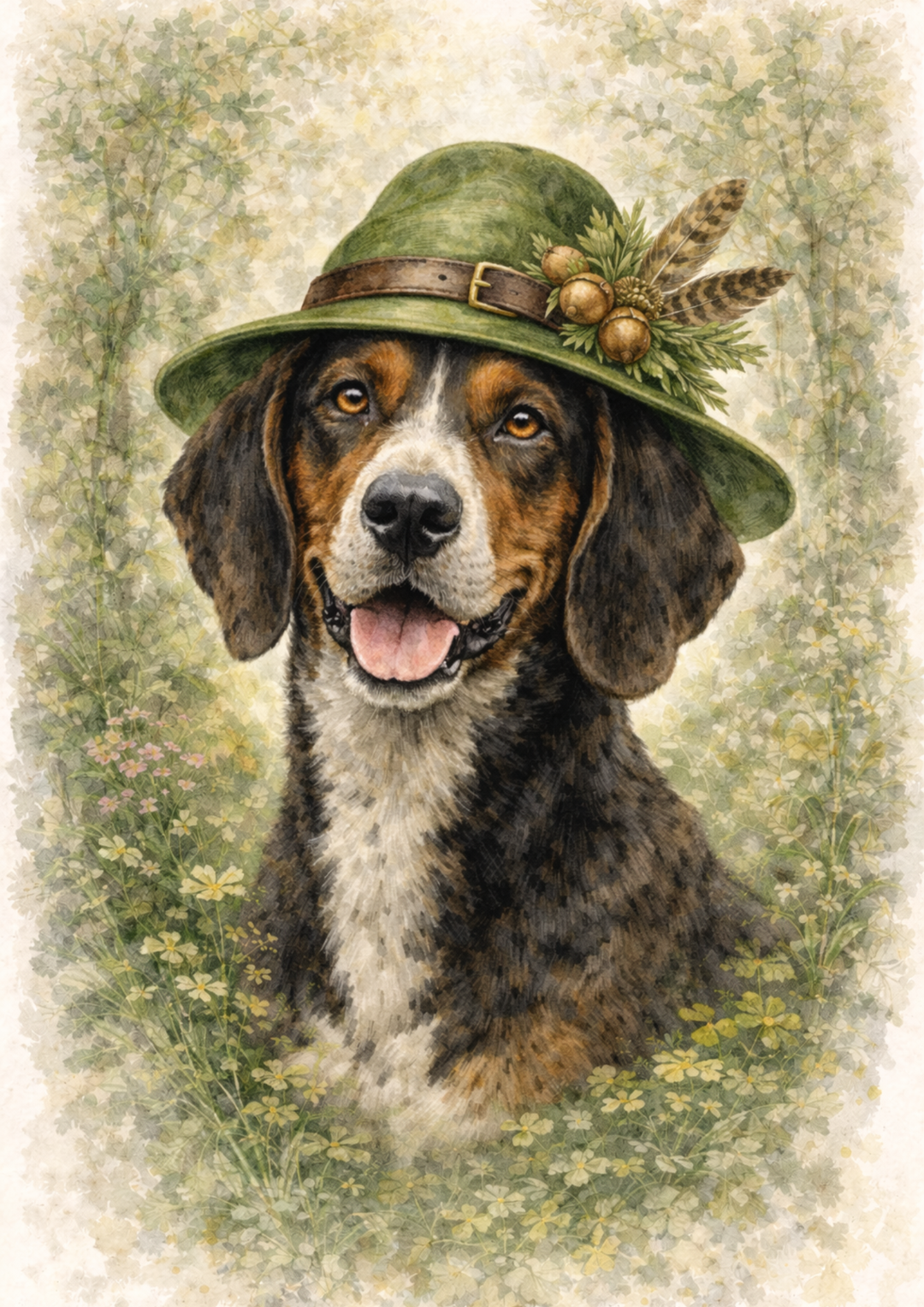 Rice Paper For Decoupage Swiss Hound In A Hunting Hat Full Cat. No. 8490