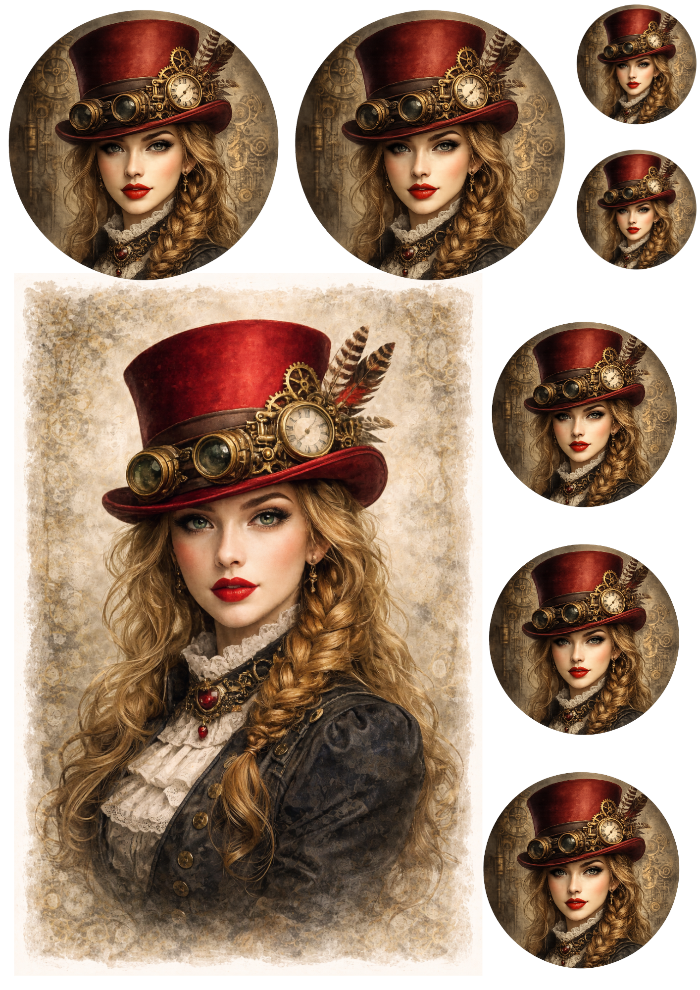 Rice Paper For Decoupage Woman In A Hat Steampunk Style Collage Cat. No. 8494