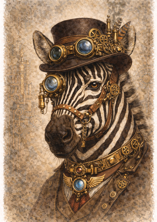Rice Paper Decoupage Zebra in a Hat Steampunk Style Full Cat. No. 8499