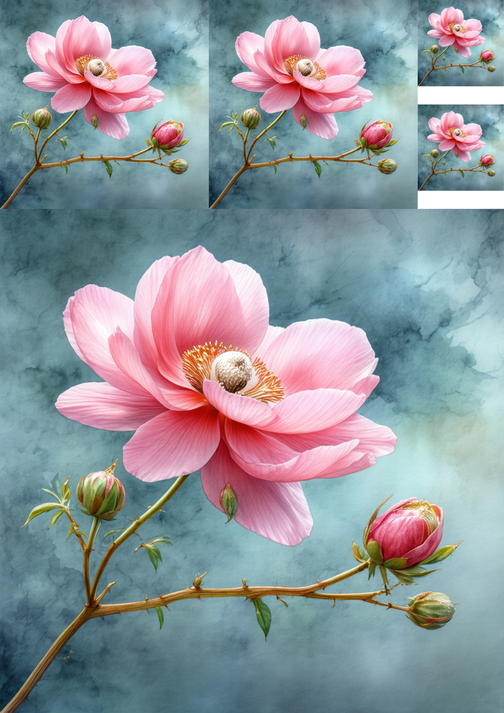 Rice Paper For Decoupage Anemones Collage Cat. No. 8547