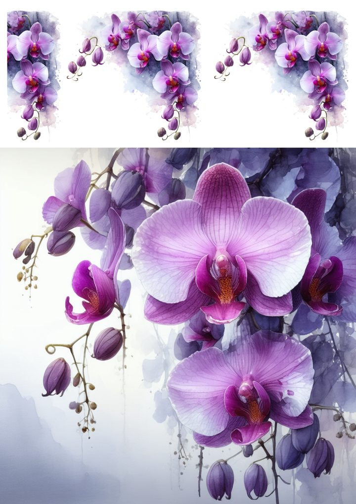 Rice Paper for Decoupage Purple Orchid Collage Cat. No. 8548