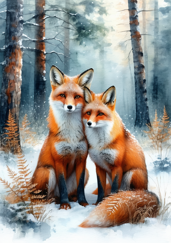Rice Paper For Decoupage Pair of Foxes Full Cat. No. 8572