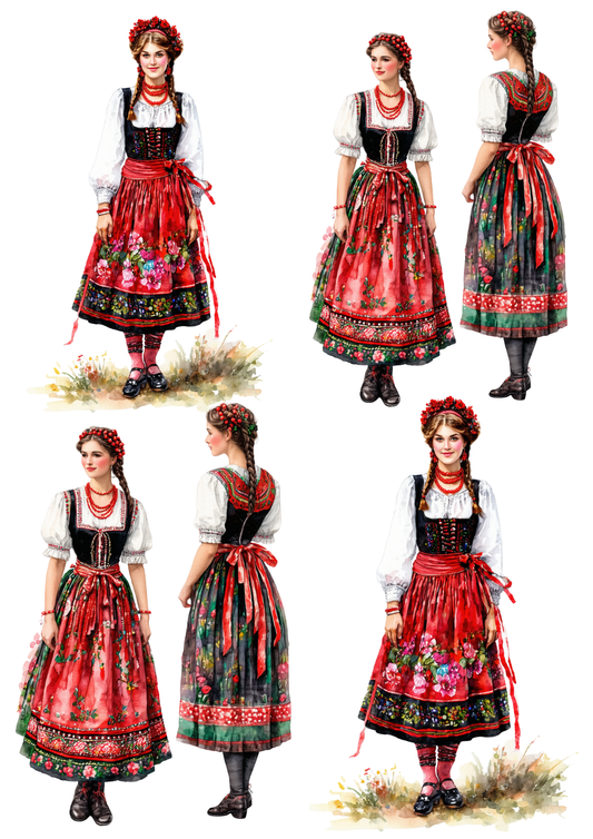 Rice Paper For Decoupage Woman In Traditional Costume From Krakow Collage Cat. No. 8578