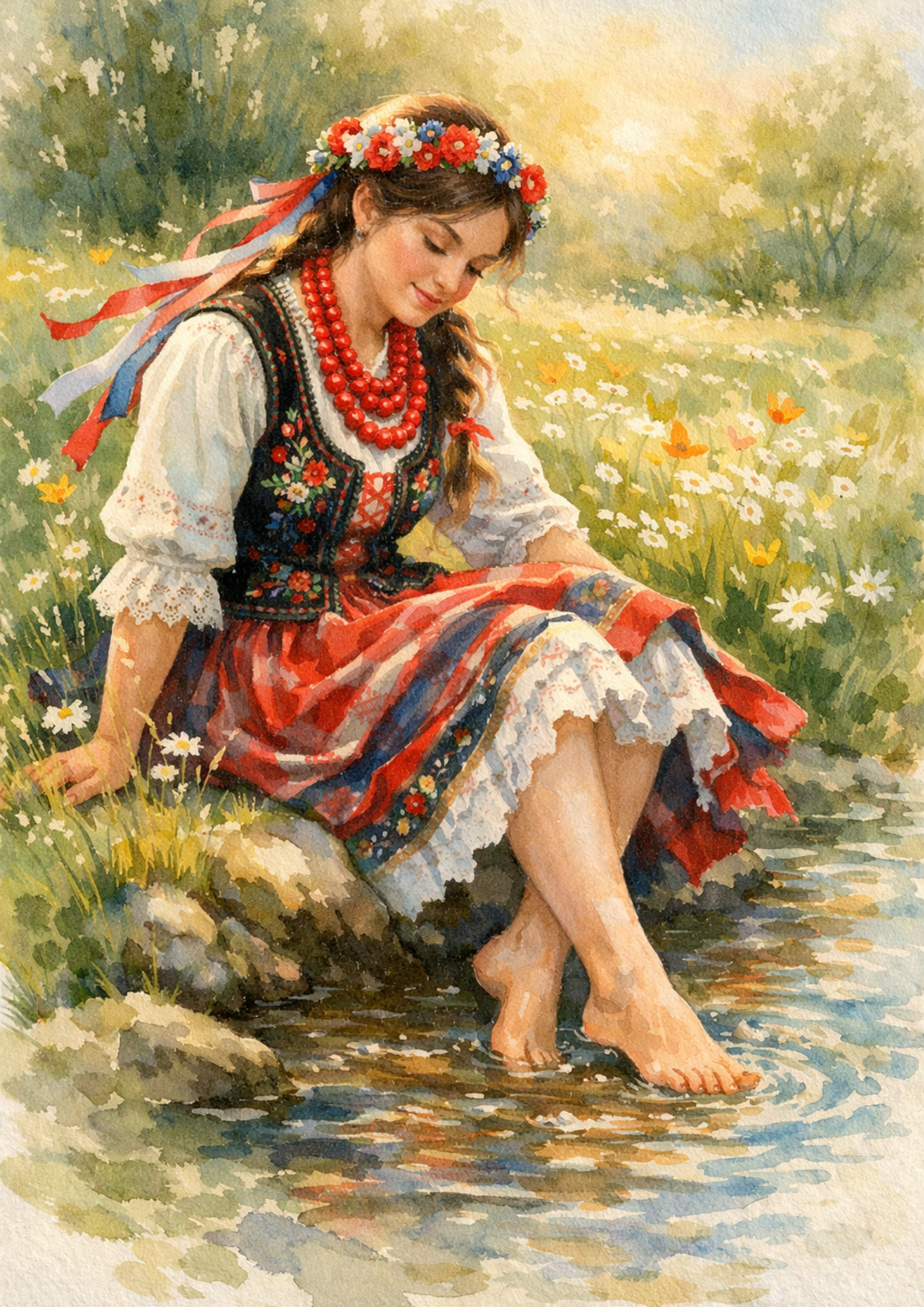 Rice Paper For Decoupage Woman In Traditional Costume From Krakow Full Cat. No. 8581