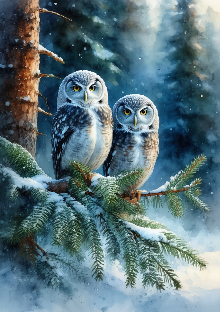 Rice Paper For Decoupage A Pair of Owls in the Snow Cat. No. 8584