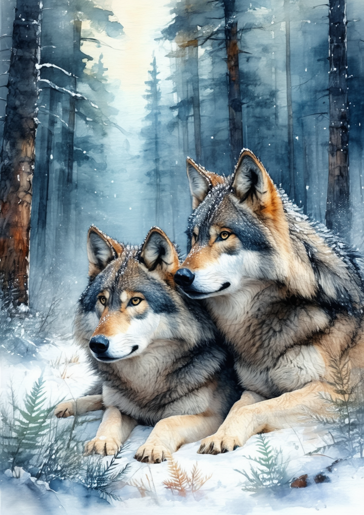 Rice Paper For Decoupage A Pair of Wolves in the Snow Full Cat. No. 8587