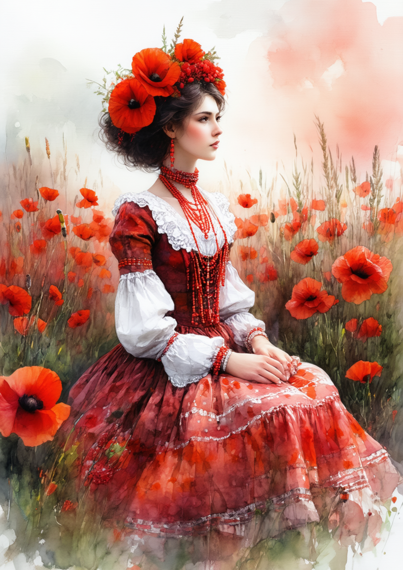 Rice Paper For Decoupage Woman In Traditional Costume From Krakow Full Cat. No. 8598