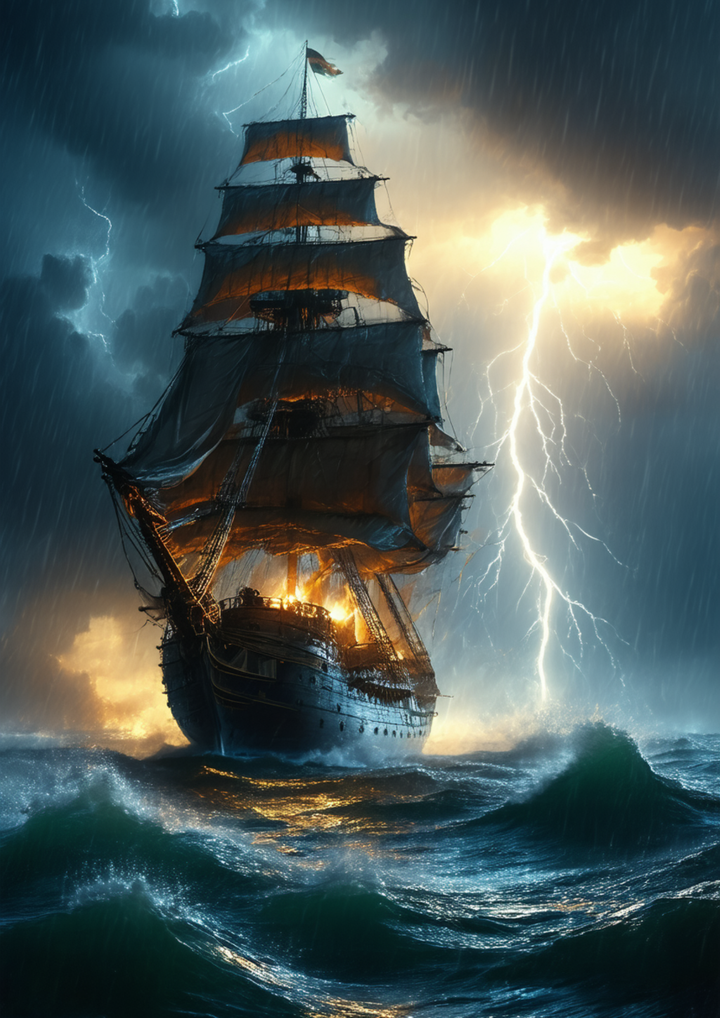 Rice Paper For Decoupage Sailing Ship During a Storm Full Cat. No. 8630