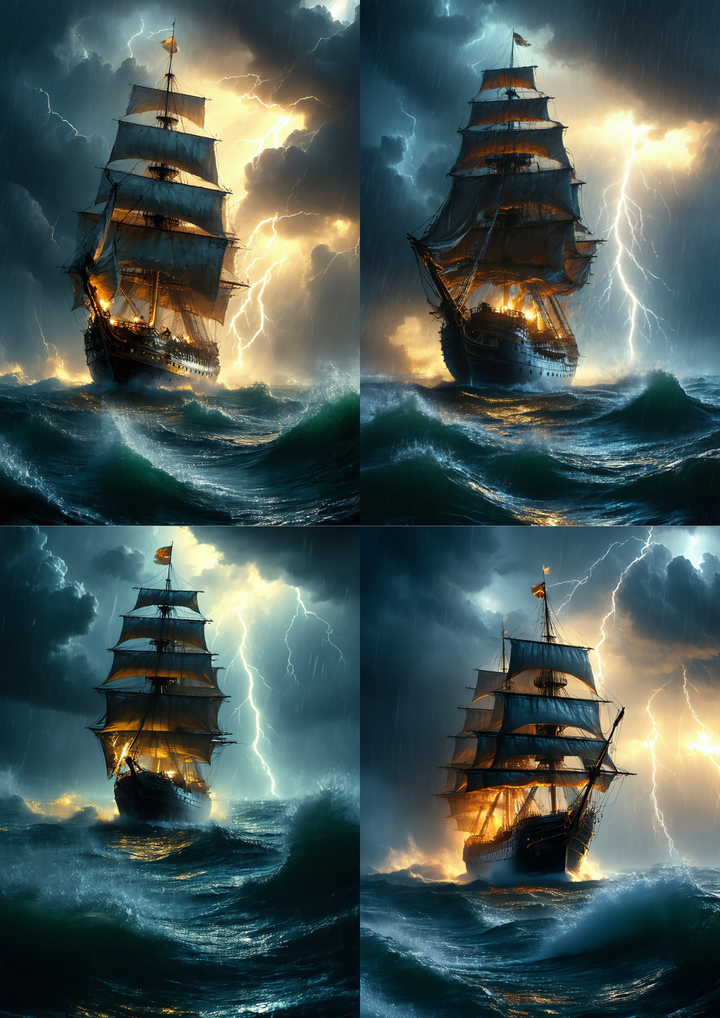 Rice Paper For Decoupage Sailing Ship During a Storm Collage Cat. No. 8631