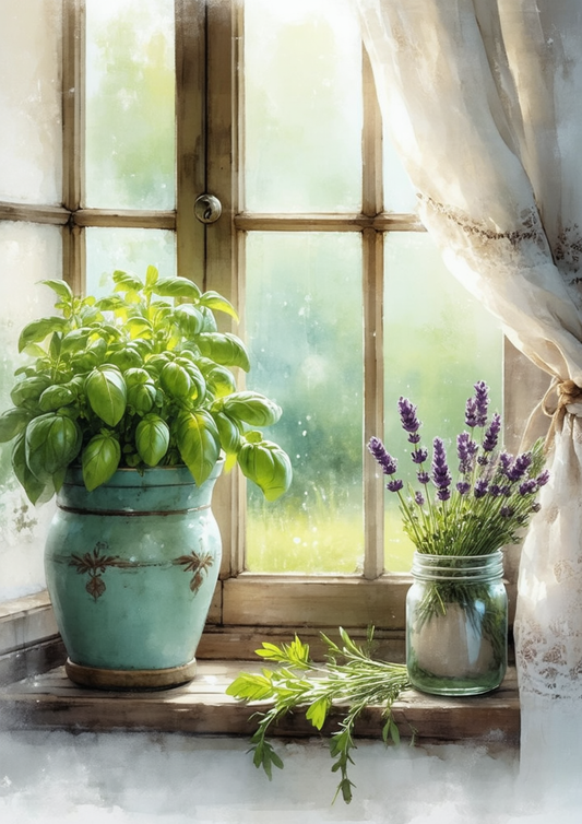 Rice Paper For Decoupage Herbs & Rustic Winow Full Cat. No. 8662