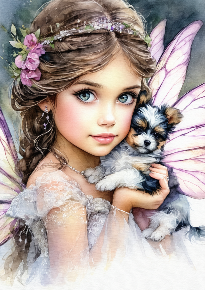 Rice Paper For Decoupage Little Fairy with Dog Full Cat. No. 8665