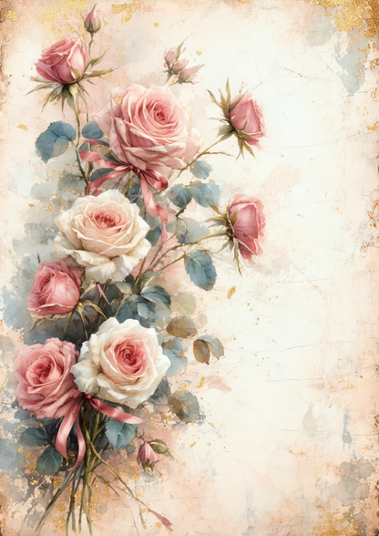 Rice Paper For Decoupage Vintage Roses Background  Full Cat. No. 8669