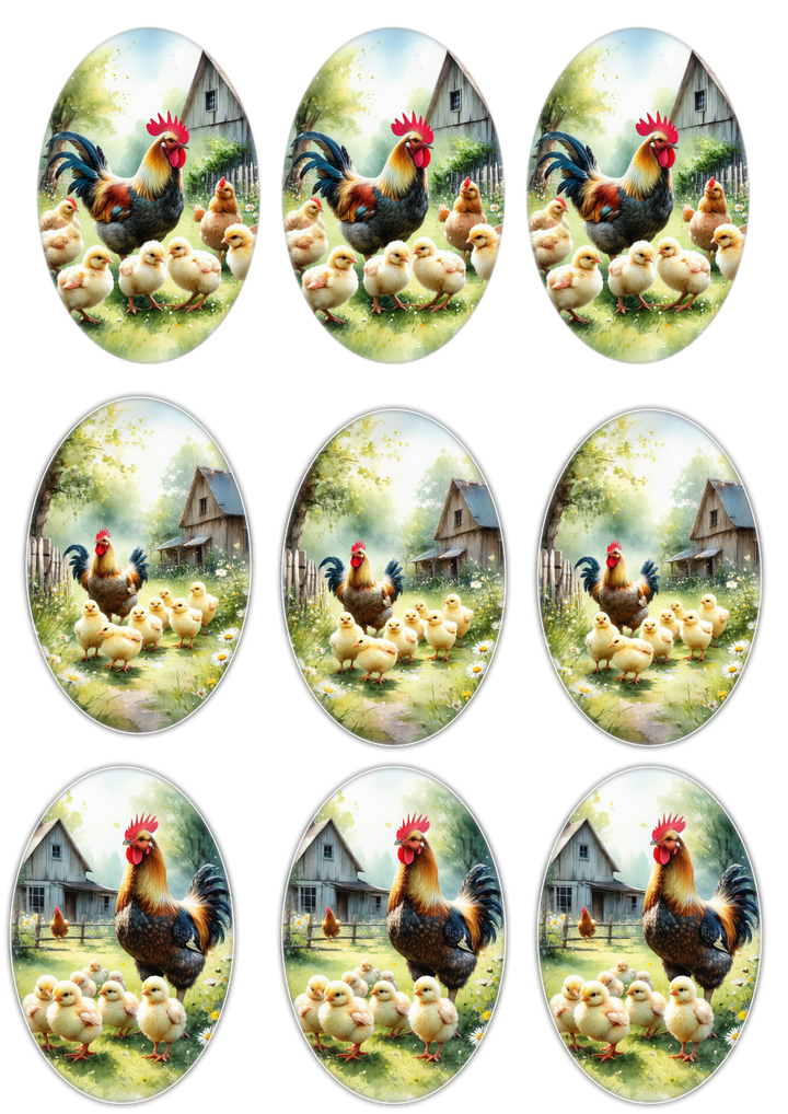 Rice Paper For Decoupage Chicken Farm Ovals Collage Cat. No. 8674