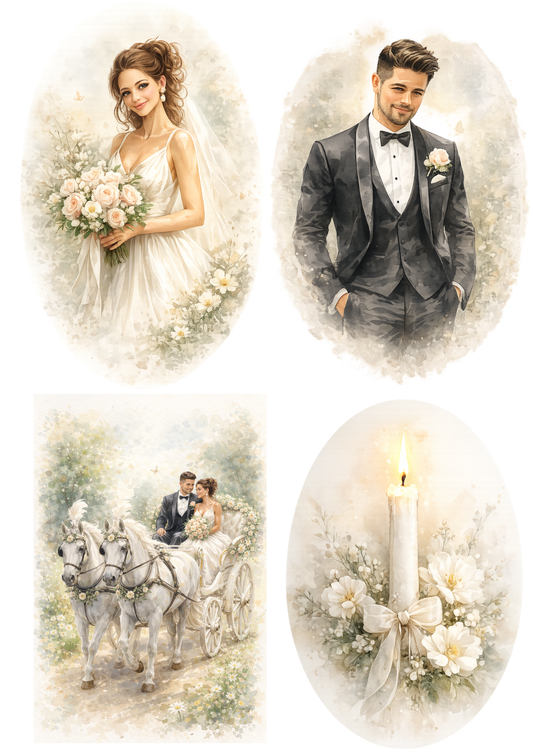 Rice Paper For Decoupage Just Married Couple Collage  Cat. No. 8679