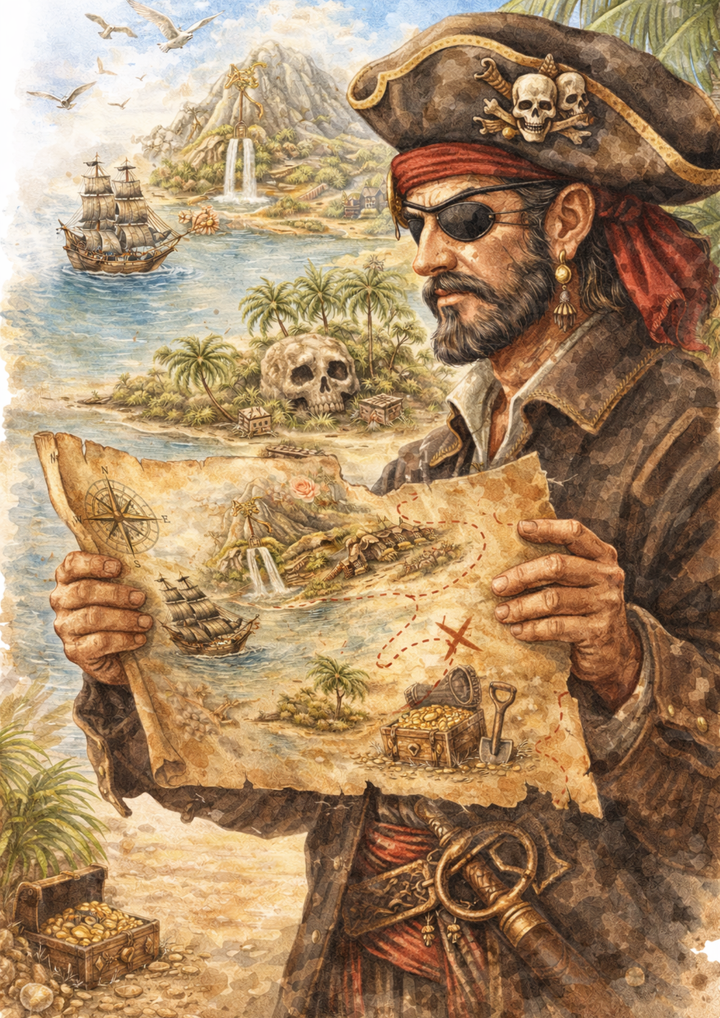 Rice Paper For Decoupage Pirate on the Boat Full Cat. No. 8685