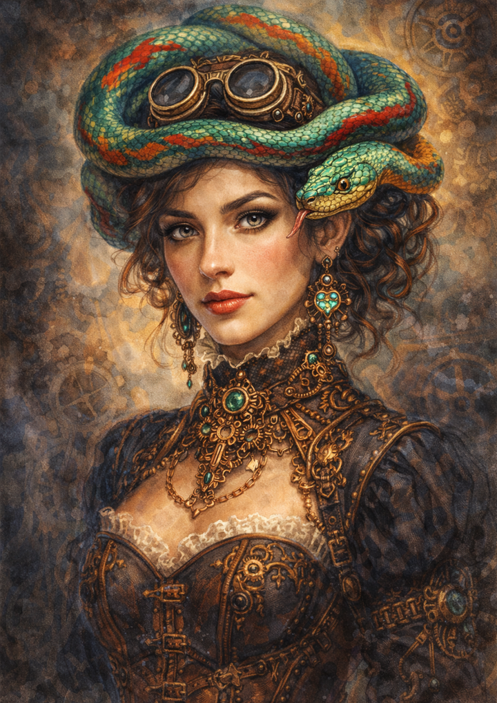 Rice Paper For Decoupage Steampunk Lady &amp; Snake Full Cat. No. 8691