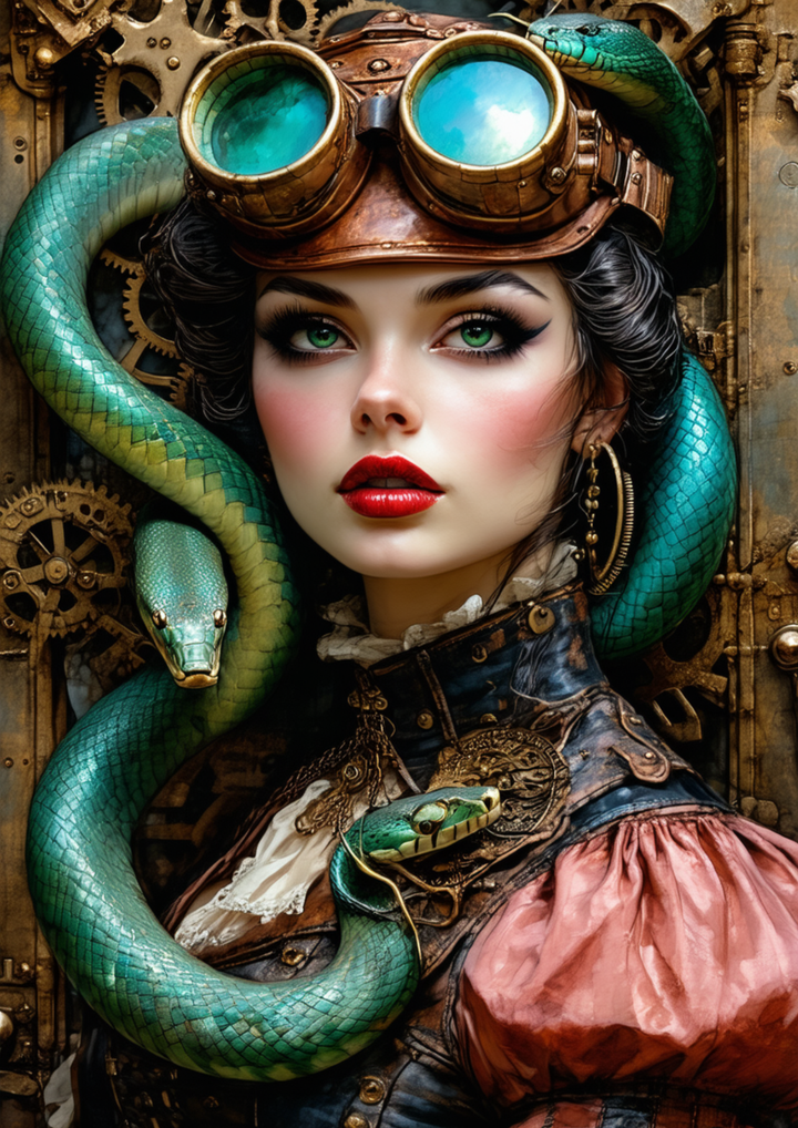 Rice Paper For Decoupage Steampunk Lady &amp; Snake Full Cat. No. 8694
