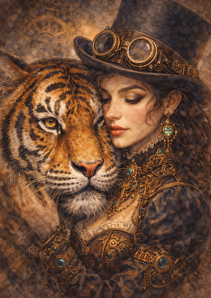 Rice Paper For Decoupage Steampunk Lady &amp; Tiger Full Cat. No. 8697