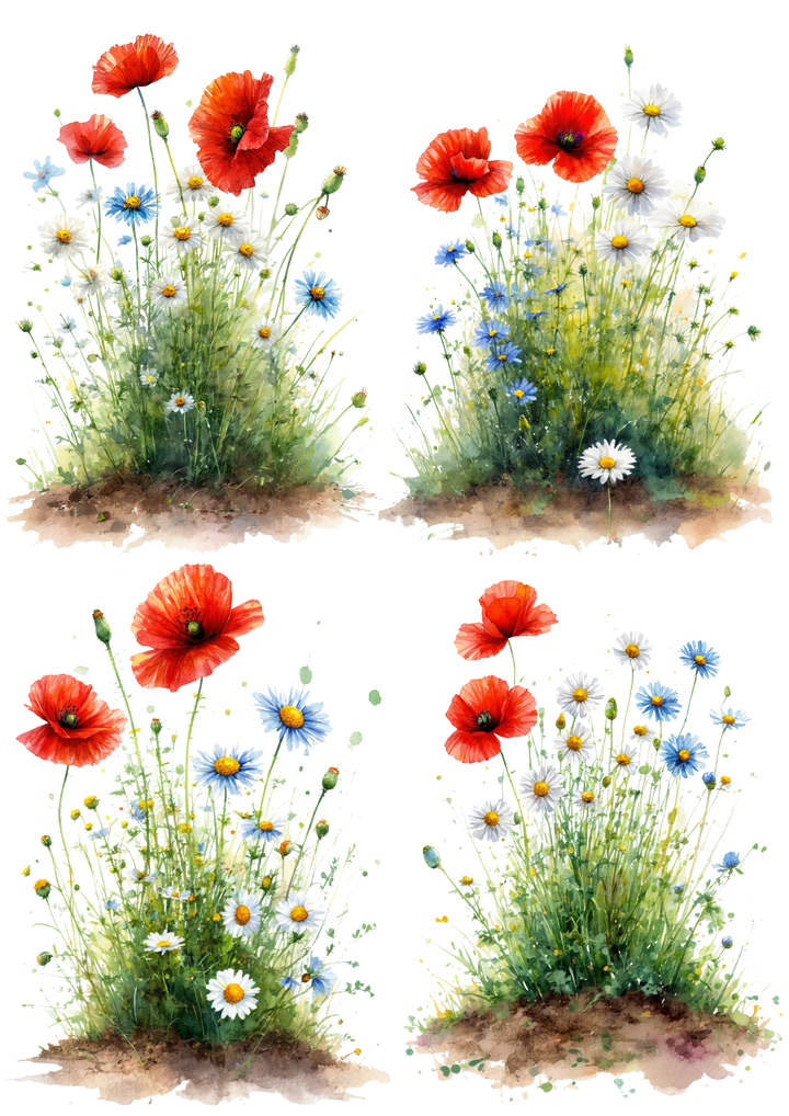 Rice Paper For Decoupage Red Poppies Flowers Collage Cat. No. 8722