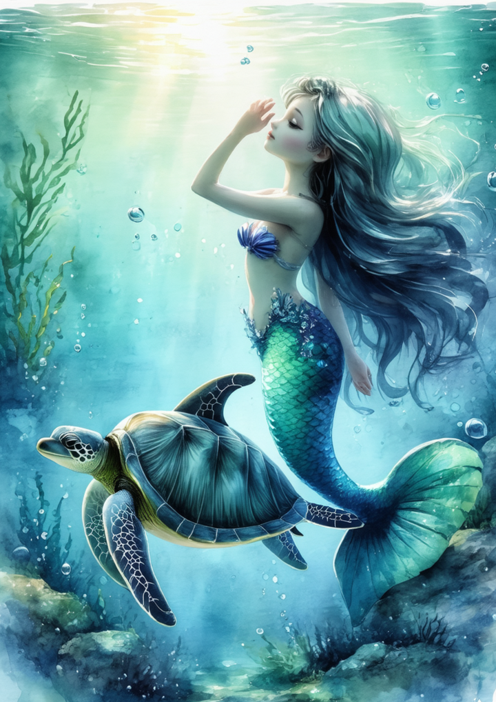Rice Paper For Decoupage Mermaid With Turtle Full Cat. No. 8730