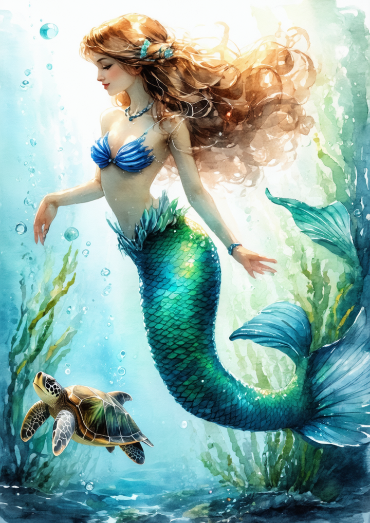 Rice Paper For Decoupage Mermaid With Turtle Full Cat. No. 8732