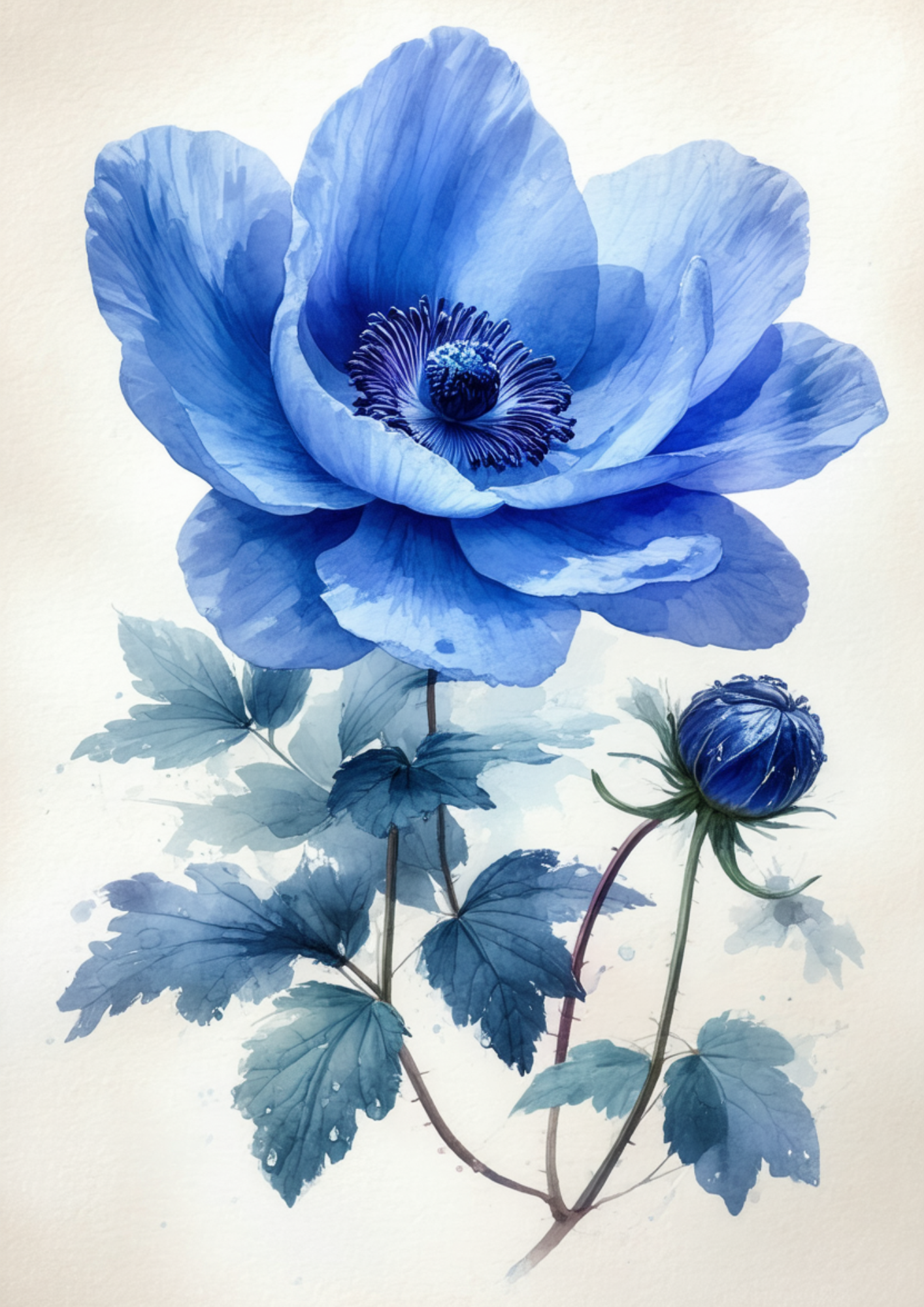 Rice Paper For Decoupage Watercolor Blue Anemone Full Cat. No. 8734