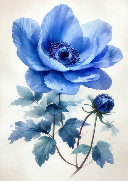 Rice Paper For Decoupage Watercolor Blue Anemone Full Cat. No. 8734