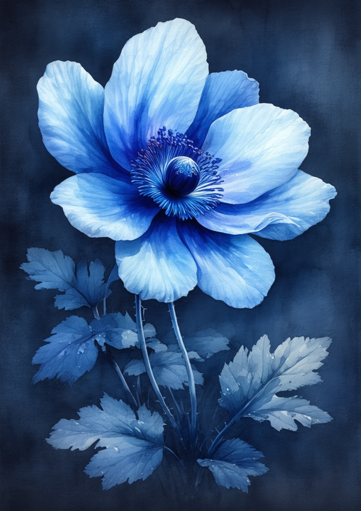 Rice Paper For Decoupage Watercolor Blue Anemone Full Cat. No. 8735