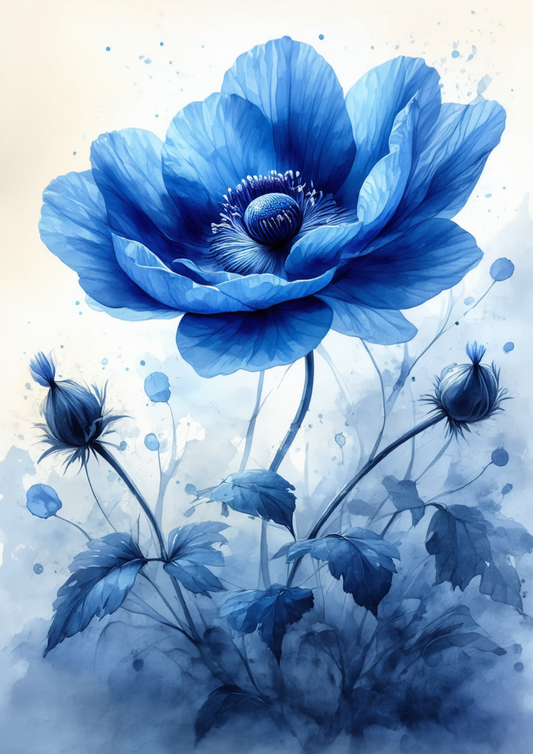 Rice Paper For Decoupage Watercolor Blue Anemone Full Cat. No. 8736