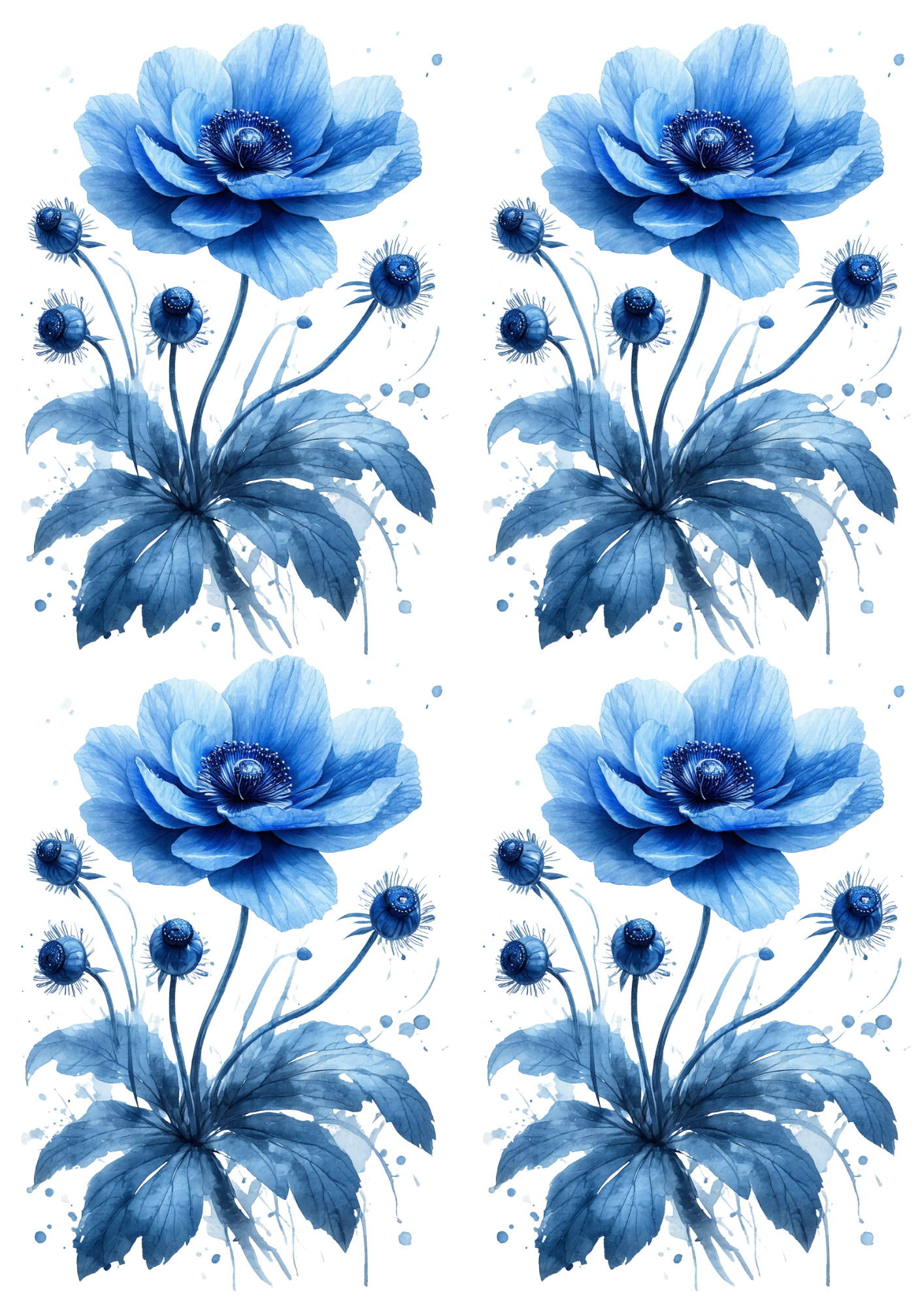 Rice Paper For Decoupage Watercolor Blue Anemone Collage Cat. No. 8737