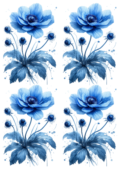 Rice Paper For Decoupage Watercolor Blue Anemone Collage Cat. No. 8737