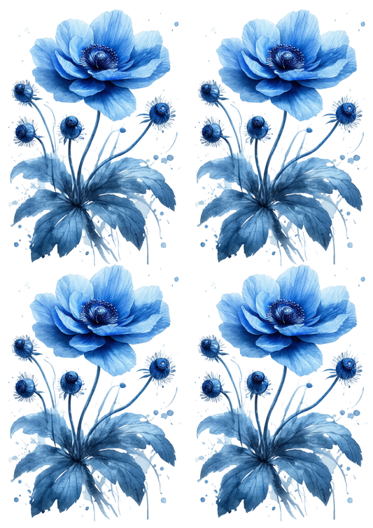 Rice Paper For Decoupage Watercolor Blue Anemone Collage Cat. No. 8737