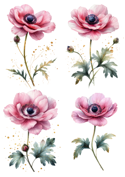 Rice Paper For Decoupage Watercolor Dust Pink Anemone Collage Cat. No. 8739