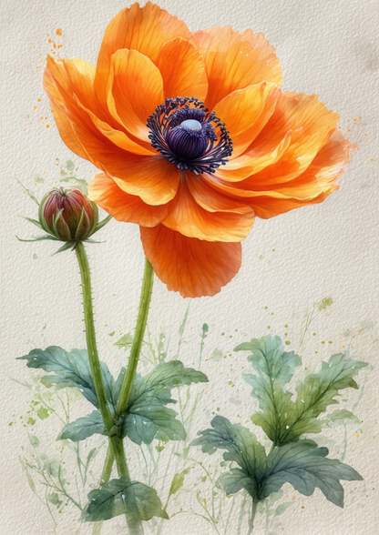 Rice Paper For Decoupage Watercolor Orange Anemone Full Cat. No. 8740