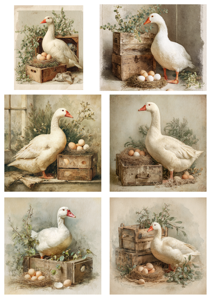 Rice Paper For Decoupage Vintage Goose Collage Cat. No. 8743