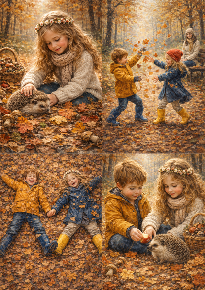 Rice Paper For Decoupage Children Plytime in the Autumn Forest Collage Cat. No. 8753
