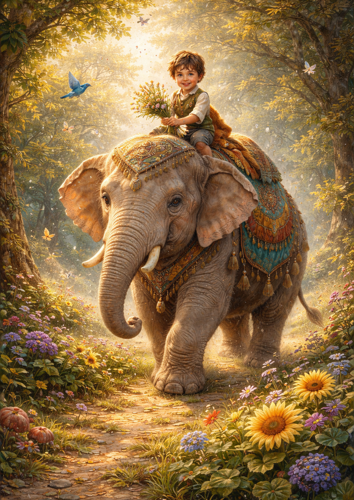 Rice Paper For Decoupage Elephant &amp; Little Boy Full Cat. No. 8762