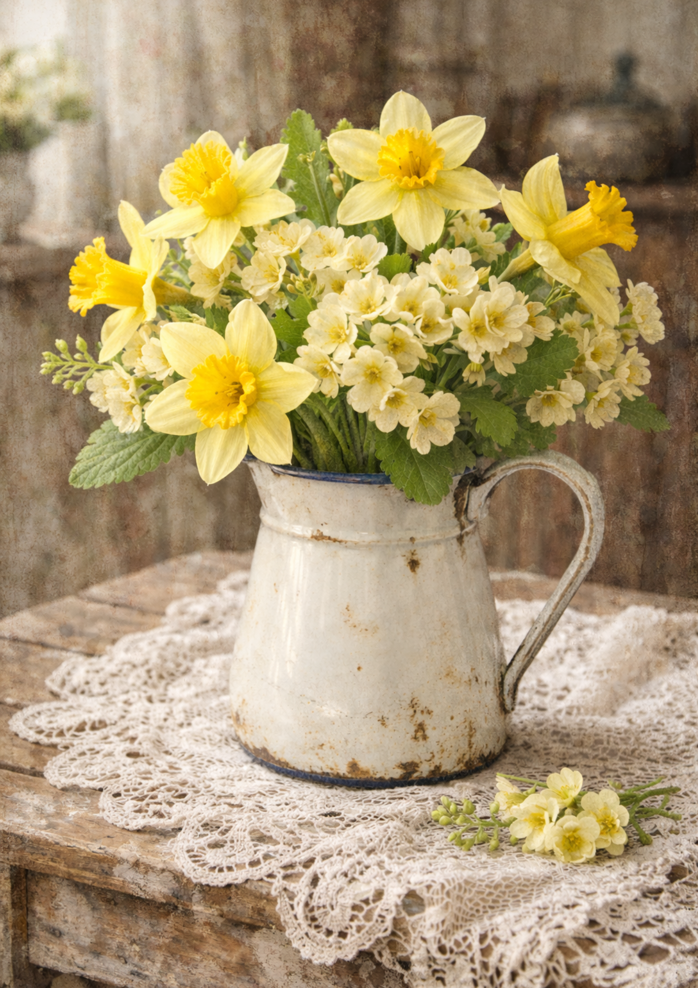 Rice Paper For Decoupage Daffodils in Enemal Jug Full Cat. No. 8778