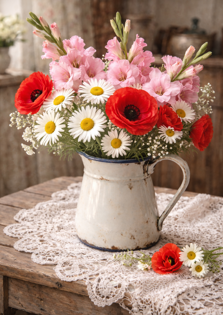 Rice Paper For Decoupage Garden Flowers in Enemal Jug Full Cat. No. 8780