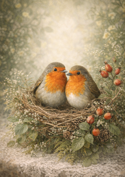 Rice Paper For Decoupage Red Robins in the Nest Full Cat. No. 8787