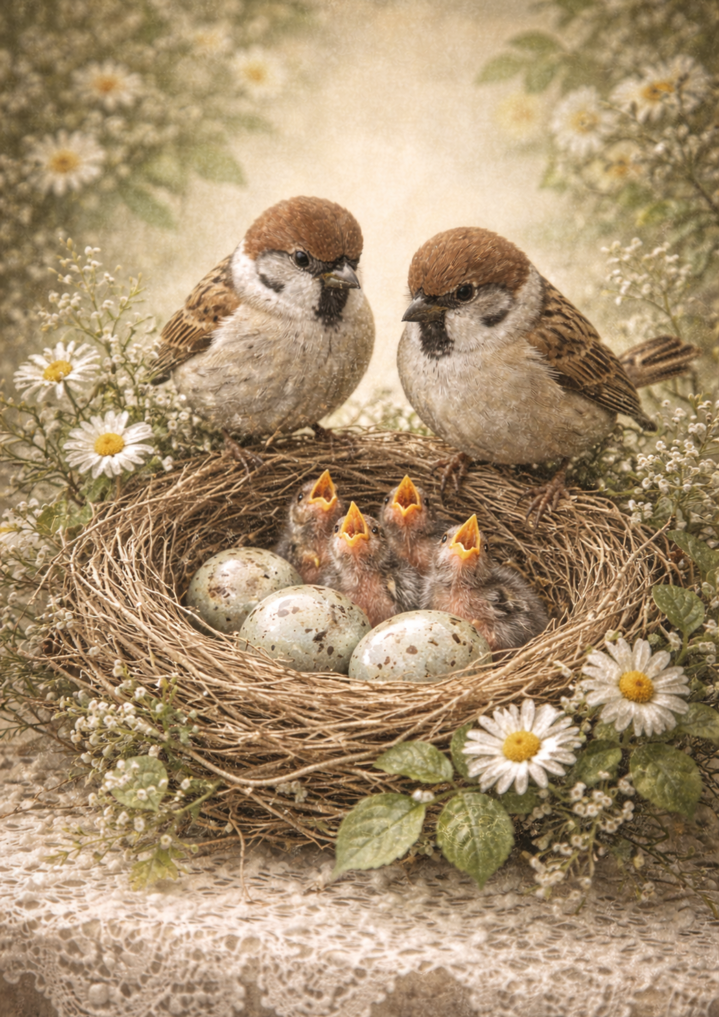 Rice Paper For Decoupage Sparrows in the Nest Full Cat. No. 8789