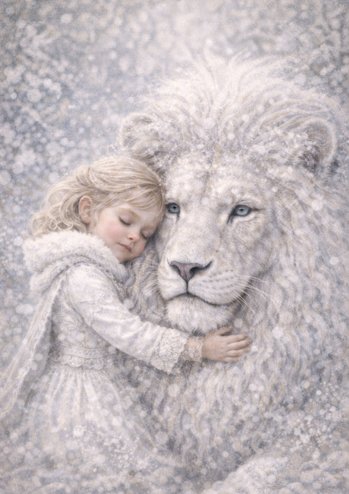 Rice Paper For Decoupage Little Girl and Majestic Lion Full Cat. No. 8791