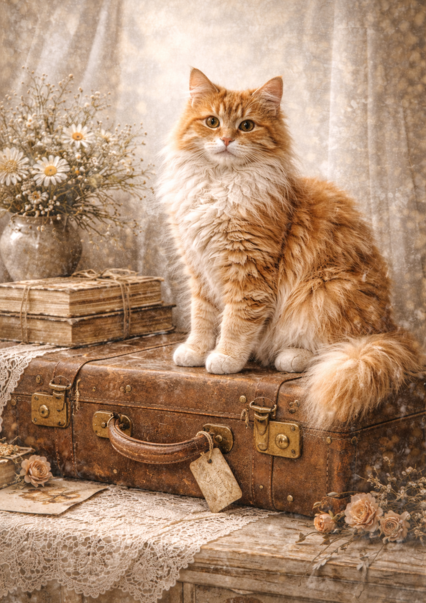 Rice Paper For Decoupage Ginger Cat on Suitcase Full Cat. No. 8792