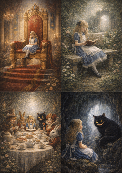 Rice Paper For Decoupage Alice in Wonderland Scene Collage Cat. No. 8798