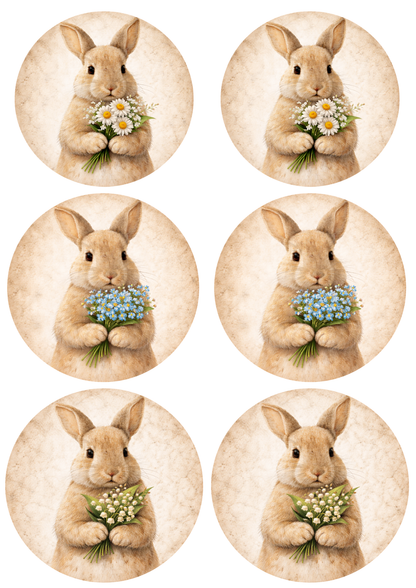 Rice Paper For Decoupage  Easter Rabbit in Circle Collage Cat. No. 8804