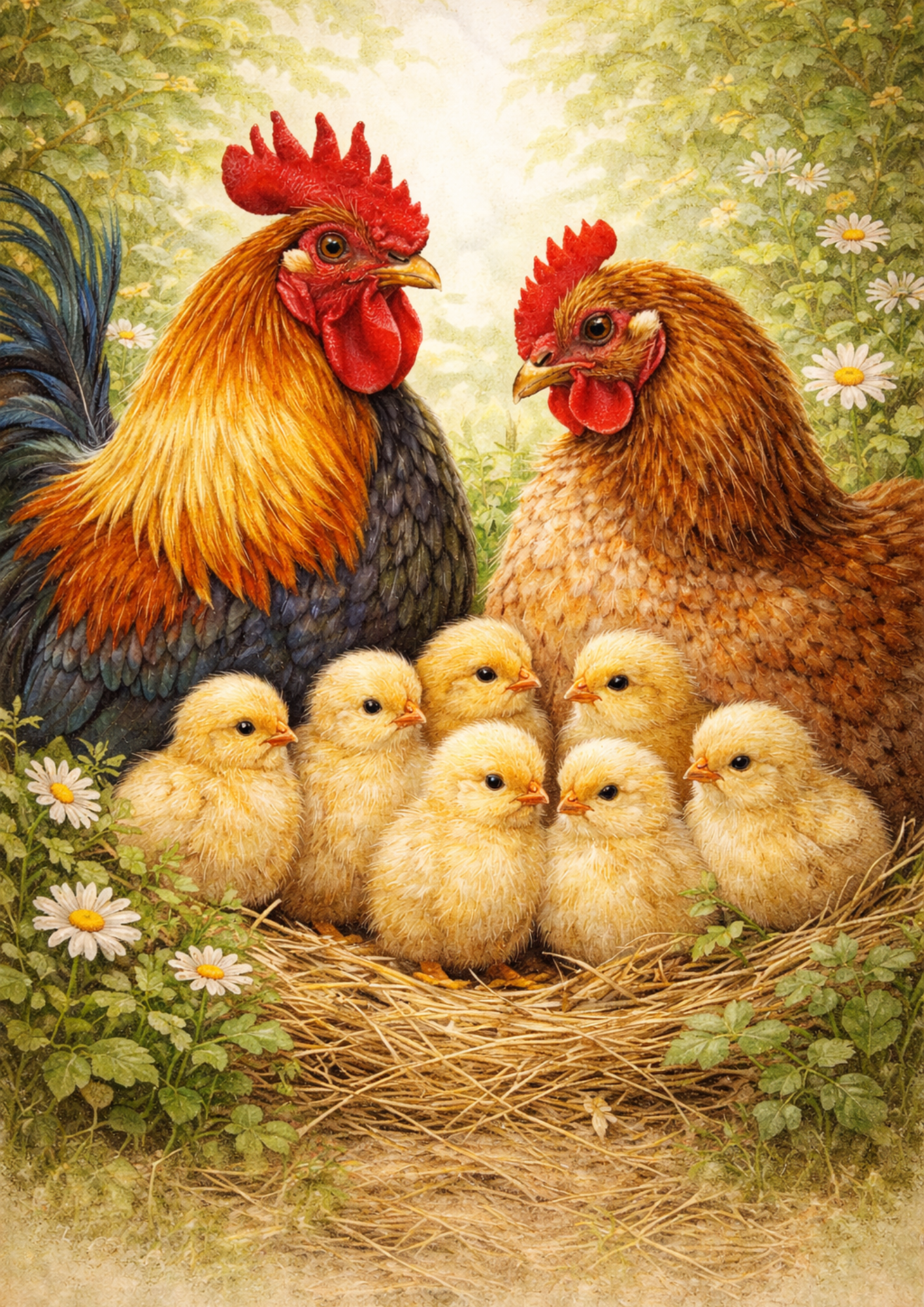 Rice Paper For Decoupage  Rooster Family Full Cat. No. 8807