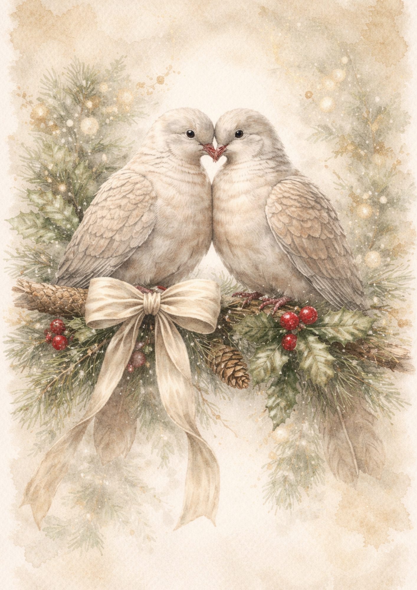 Rice Paper For Decoupage Romantic Christmas Doves Full Cat. No. 8812