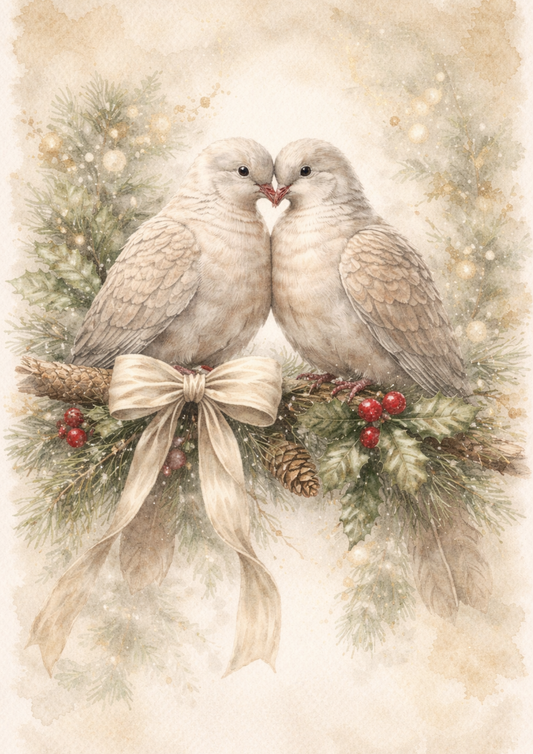 Rice Paper For Decoupage Romantic Christmas Doves Full Cat. No. 8812