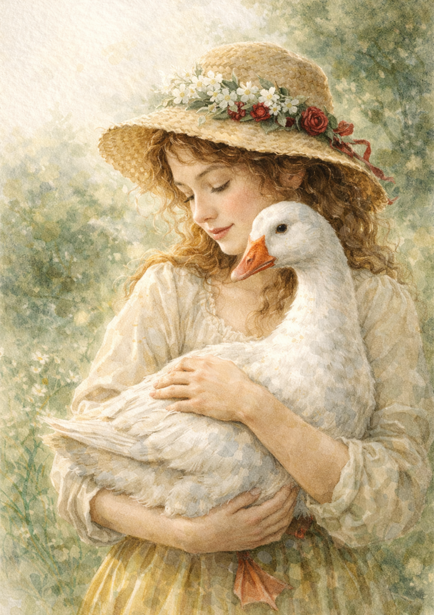 Rice Paper For Decoupage Girl Holding Goose Full Cat. No. 8817